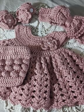 Crochet Baby Girl Victorian Rose Heirloom Dress Set Photo Prop